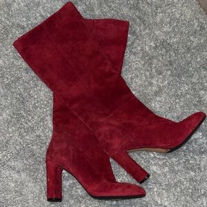 Vince Camuto Deep Red Suede Heeled Knee High Boots size 10